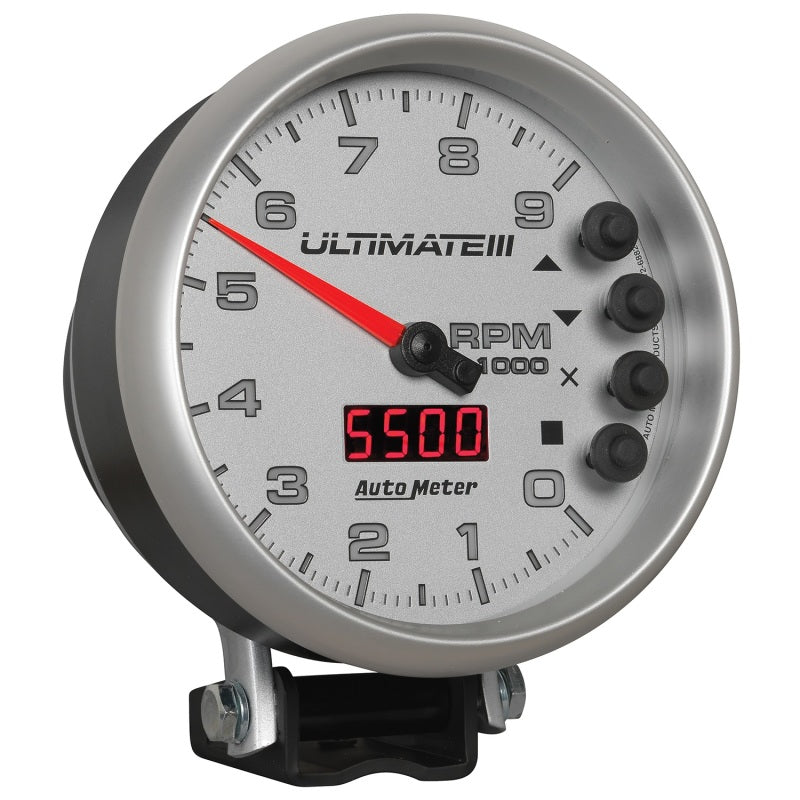 Autometer Ultimate III Wiedergabe-Drehzahlmesser, 5 Zoll, 9000 U/min, Silber