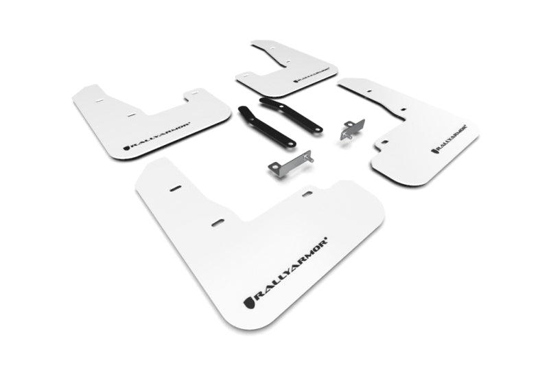 Rally Armor 19–21 Hyundai Elantra GT N Line/i30, weißer UR-Schmutzfänger mit schwarzem Logo
