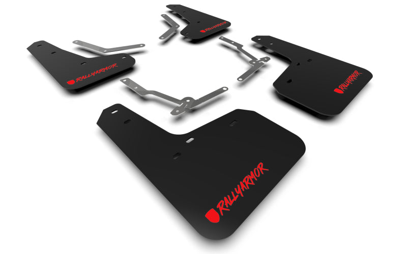 Rally Armor 12-19 Ford Focus ST / 16-19 RS Schwarzer UR-Schmutzfänger mit rotem Logo in veränderter Schriftart