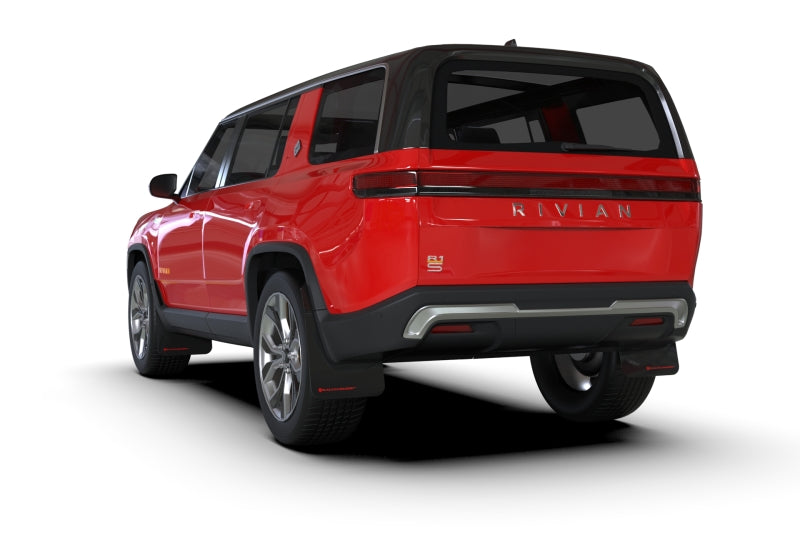 Rally Armor 22-25 Rivian R1S Schwarzer UR-Schmutzfänger mit metallisch schwarzem Logo