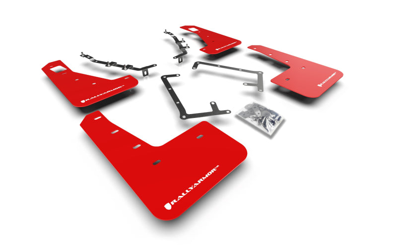 Rally Armor 09–11 Ford Focus MK2 RS, roter UR-Schmutzfänger, weißes Logo