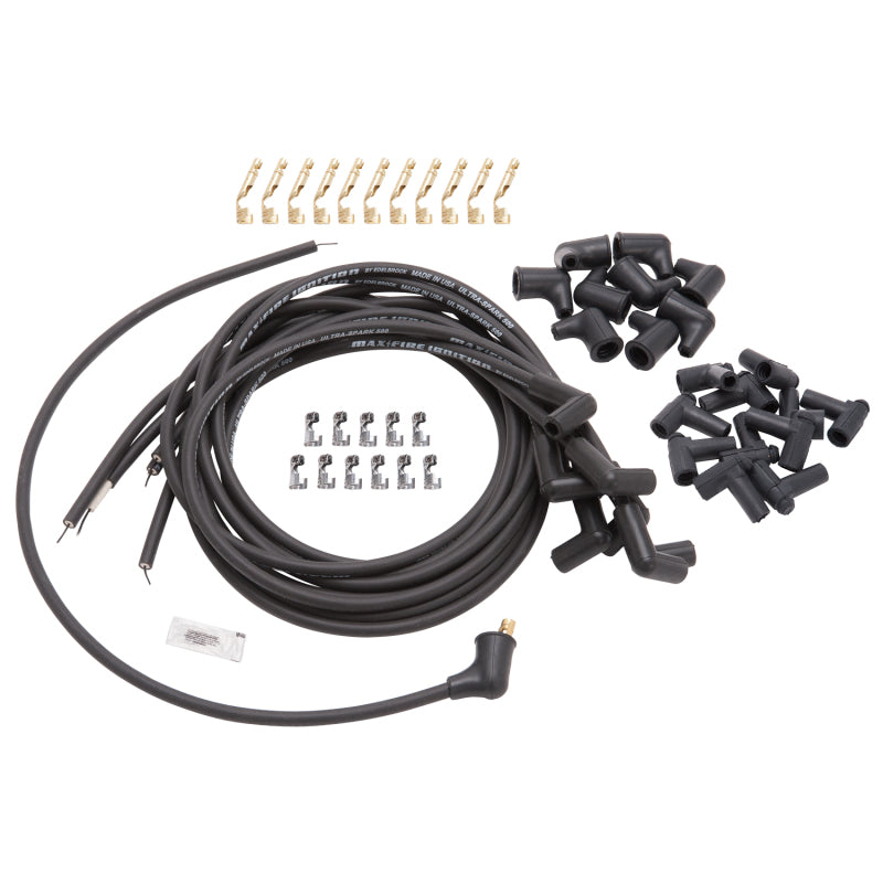 Edelbrock Zündkabelsatz, universell, 90-Grad-Stecker, 500 Ohm Widerstand, 8,65 mm, schwarzes Kabel (9er-Set)