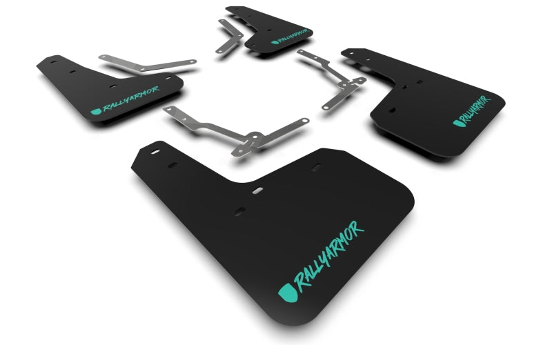 Rally Armor 12-19 Ford Focus ST / 16-19 RS Schwarzer UR-Schmutzfänger mit verändertem blaugrünem Logo