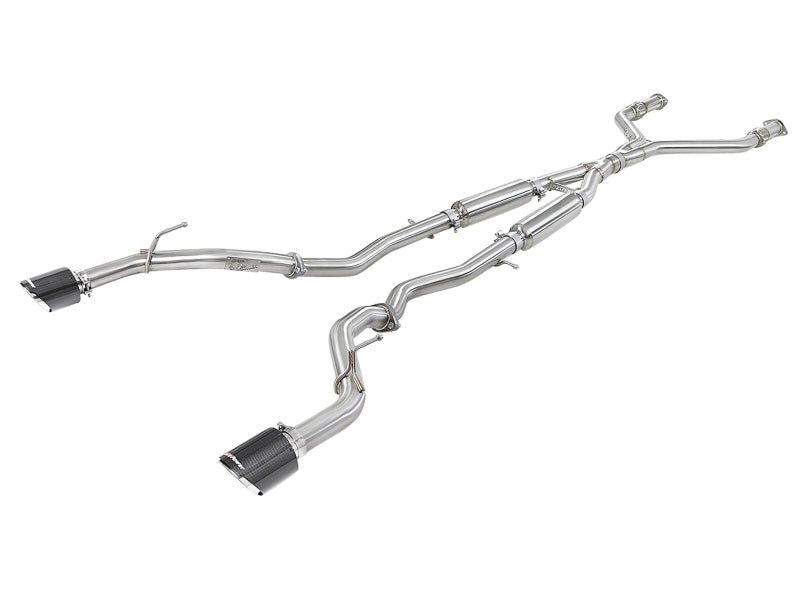 aFe POWER Takeda 2,5 Zoll 304 SS CB-Auspuff mit Carbonfaser-Endstücken 17–19 Infiniti Q60 V6-3,0 l (tt)