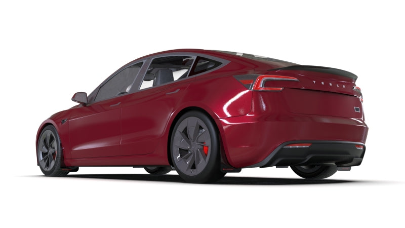 Rally Armor 24–25 Tesla Model 3 Highland Black UR Schmutzfänger, rotes Logo