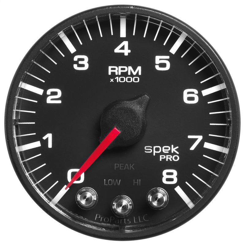 Autometer Spek-Pro Schwarz 2 1/16 Zoll 8K U/min Drehzahlmesser mit Schaltblitz und Spitzenwertspeicher