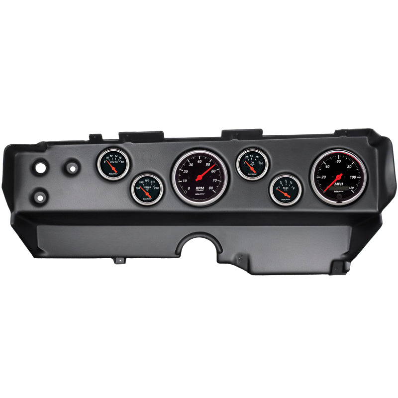 Autometer Designer Black 70-74 E-Body/Cuda/Challenger Armaturenbrett-Kit 6-teilig Drehzahlmesser/ MPH/ Kraftstoff/ Öl/ WTMP/ Volt