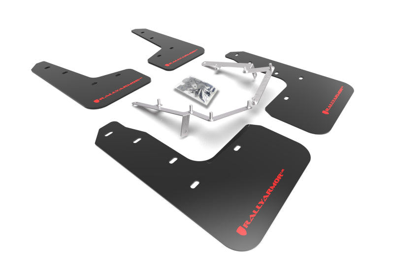 Rally Armor 17-21 Honda Civic EX/EX-L/LX (Schrägheck) Schwarzer UR-Schmutzfänger Rotes Logo