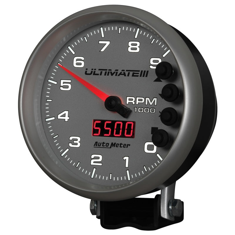 Autometer Ultimate III Wiedergabe-Drehzahlmesser, 5 Zoll, 9000 U/min, Silber