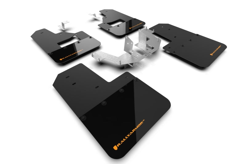 Rally Armor 21-25 Ford Bronco (Plstc Bmpr + RB – NO Rptr/Sprt) Schwarzer Schmutzfänger mit Cy Orange Logo