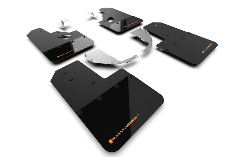 Rally Armor 21-25 Ford Bronco (Stahl Bmpr + RR – kein Rptr/Sprt) Schwarzer Schmutzfänger mit Cy Orange Logo