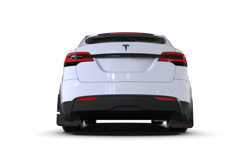 Rally Armor 22-25 Tesla Model X Schwarzer UR-Schmutzfänger - Metallic-Schwarzes Logo