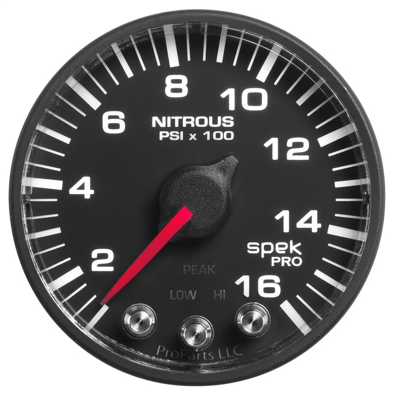 Autometer Spek-Pro Messgerät Nitrous Press 2 1/16 Zoll 1600 psi Schrittmotor mit Peak & Warn Blk/Blk