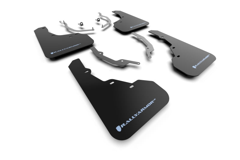 Rally Armor 22–25 Hyundai Santa Cruz, schwarzer Schmutzfänger mit hellblauem Logo