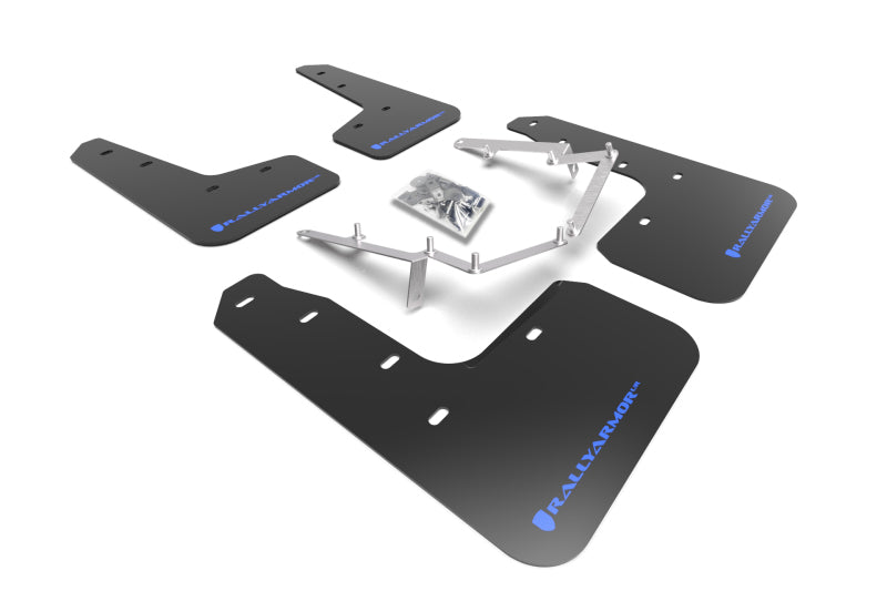 Rally Armor 17-21 Honda Civic EX/EX-L/LX (Schrägheck) Schwarzer UR-Schmutzfänger Blaues Logo