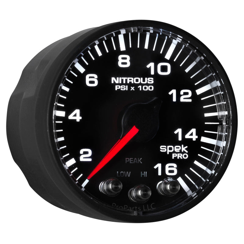 Autometer Spek-Pro Messgerät Nitrous Press 2 1/16 Zoll 1600 psi Schrittmotor mit Peak & Warn Blk/Blk