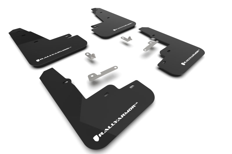 Rally Armor 21-25 Ford Mustang Mach-E/GT/Rally Schwarzer Schmutzfänger mit weißem Logo