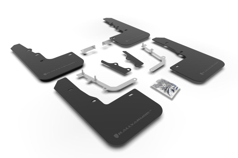 Rally Armor 20-25 Hyundai Venue, schwarzer Schmutzfänger, graues Logo