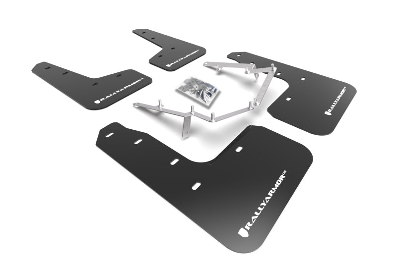 Rally Armor 17-21 Honda Civic EX/EX-L/LX (Schrägheck) Schwarzer UR-Schmutzfänger mit weißem Logo