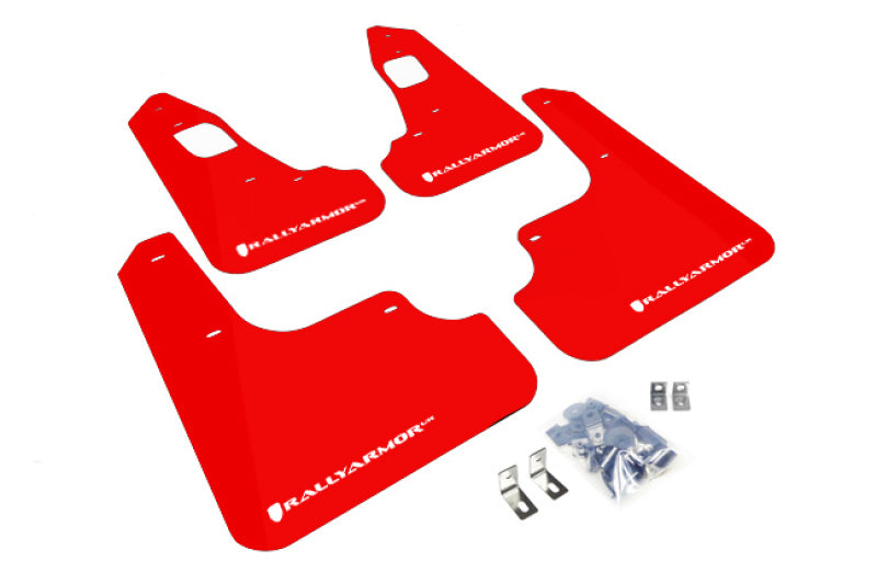 Rally Armor 08-17 Mitsubishi EVO X Roter UR-Schmutzfänger mit weißem Logo