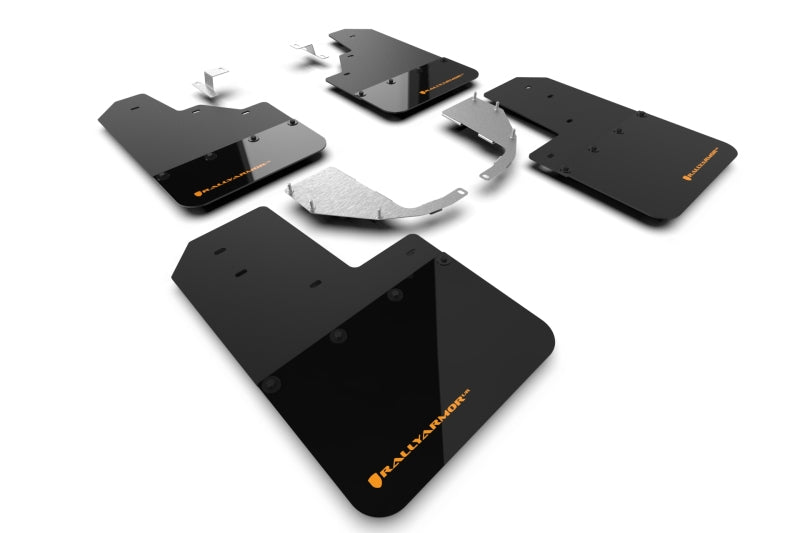 Rally Armor 21-25 Ford Bronco (Stahl-Bmpr – kein Rptr/Sprt – kein RR/RB) Schwarzer Schmutzfänger mit Cy-Orange-Logo