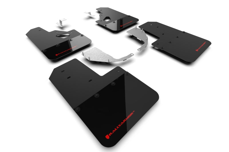 Rally Armor 21-25 Ford Bronco (Stahl Bmpr + RR – KEIN Rptr/Sprt) Schwarzer Schmutzfänger mit rotem Logo