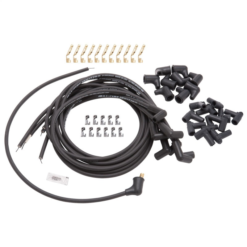 Edelbrock Zündkabelsatz, universell, 90-Grad-Stecker, 500 Ohm Widerstand, 8,65 mm, schwarzes Kabel (9er-Set)