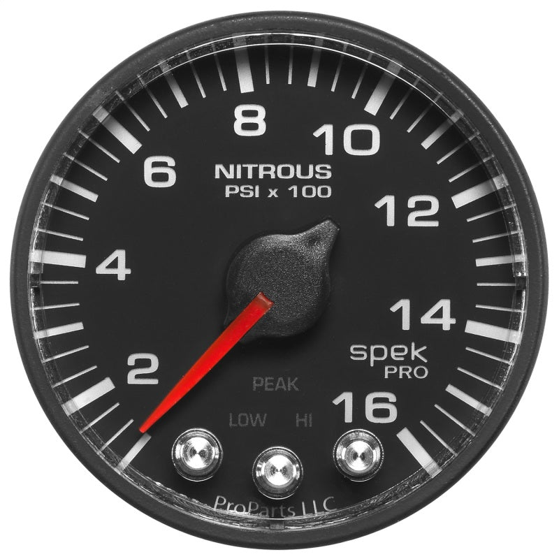 Autometer Spek-Pro Messgerät Nitrous Press 2 1/16 Zoll 1600 psi Schrittmotor mit Peak & Warn Blk/Blk