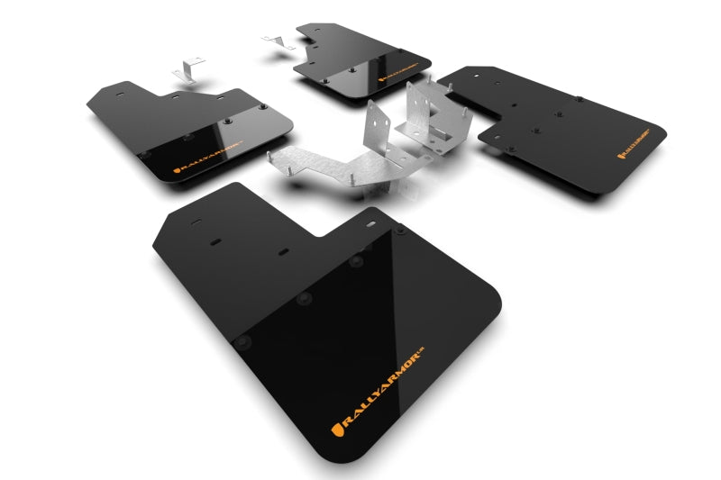 Rally Armor 21-25 Ford Bronco (Plstc Bmpr – KEIN Rptr/Sprt – KEIN RR/RB) Schwarzer Schmutzfänger mit Cy Orange Logo