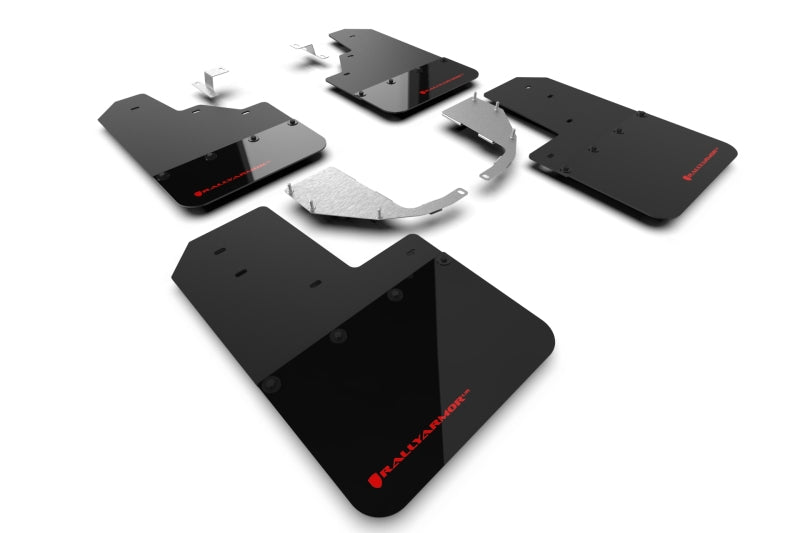 Rally Armor 21-25 Ford Bronco (Stahl-Bmpr – KEIN Rptr/Sprt – KEIN RR/RB) Schwarzer Schmutzfänger mit rotem Logo