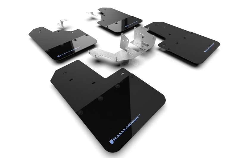 Rally Armor 21-25 Ford Bronco (Plstc Bmpr – KEIN Rptr/Sprt – KEIN RR/RB) Schwarzer Schmutzfänger mit blauem Logo