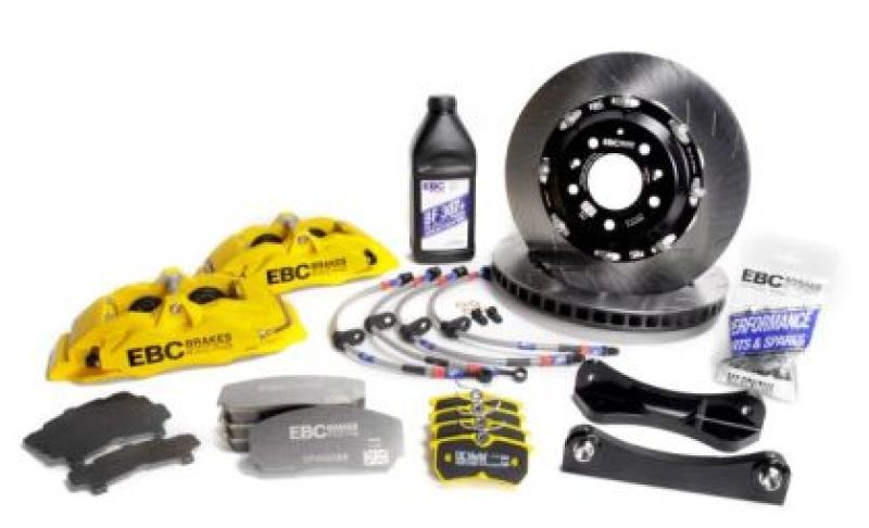 EBC 06–15 Mazda Miata MX5 (NC) Gelbe Apollo-4-Bremssättel, 330 mm Rotoren, vorne, Big Brake Kit