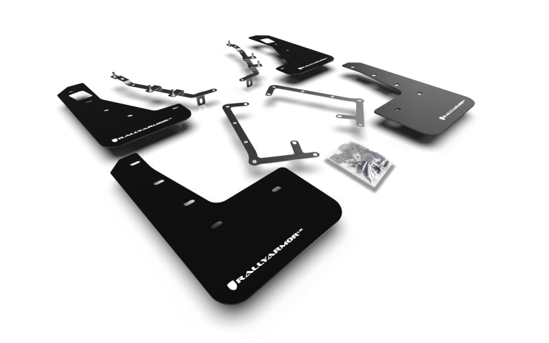 Rally Armor 09–11 Ford Focus MK2 RS, schwarzer UR-Schmutzfänger, weißes Logo