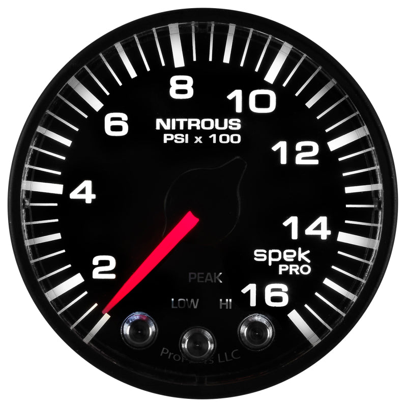 Autometer Spek-Pro Messgerät Nitrous Press 2 1/16 Zoll 1600 psi Schrittmotor mit Peak & Warn Blk/Blk