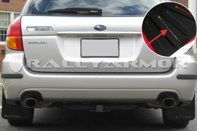 Rally Armor 05–09 Subaru Legacy/Outback, schwarzer UR-Schmutzfänger mit silbernem Logo