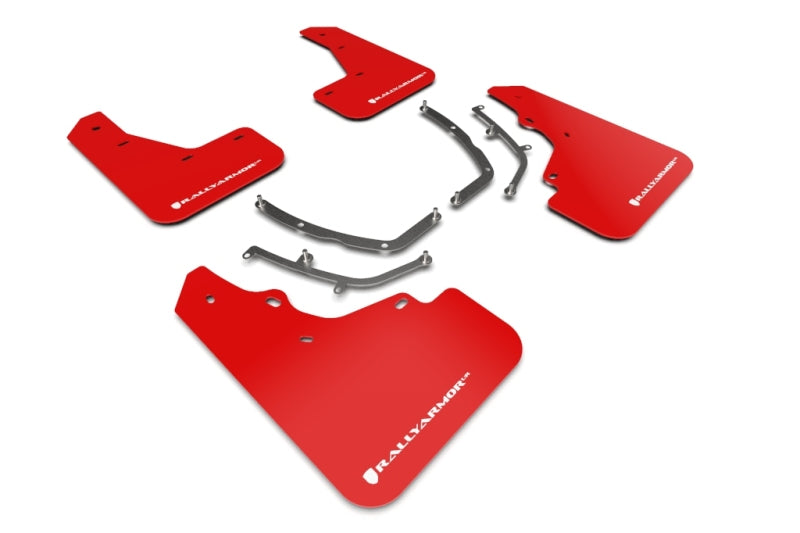 Rally Armor 19-25 Mazda3 Fließheck, roter UR-Schmutzfänger mit weißem Logo