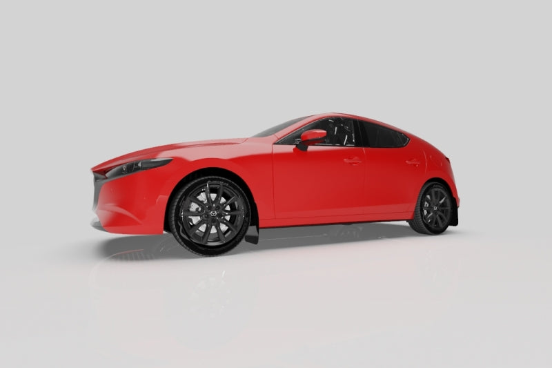 Rally Armor 19–25 Mazda3 Fließheck, schwarzer UR-Schmutzfänger mit dunkelgrauem Logo