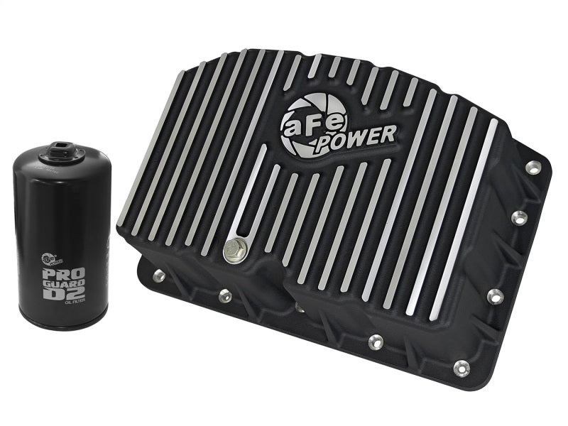 AFE Pro Series Motorölwanne, schwarz, mit bearbeiteten Lamellen; 11–16 Ford Powerstroke V8-6,7 l (td)