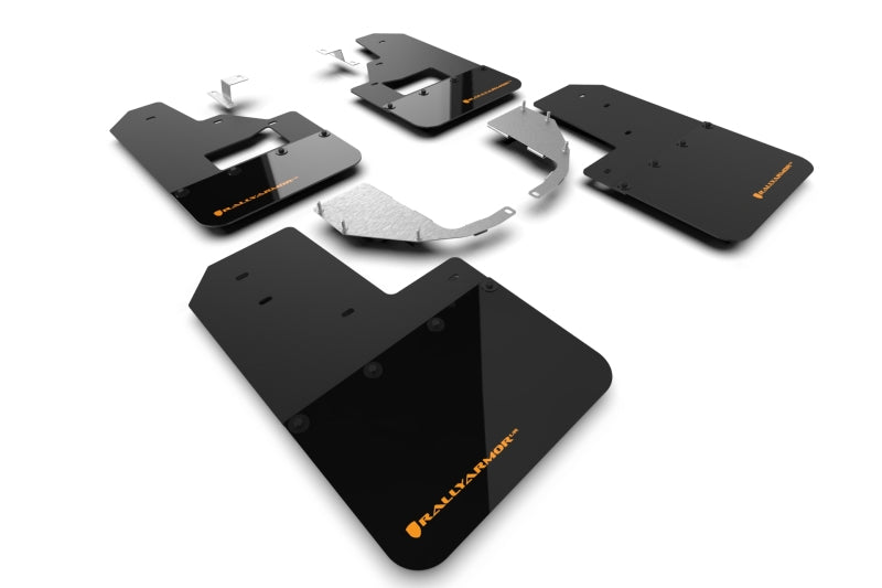 Rally Armor 21-25 Ford Bronco (Stahl Bmpr + RB – KEIN Rptr/Sprt) Schwarzer Schmutzfänger mit Cy Orange Logo