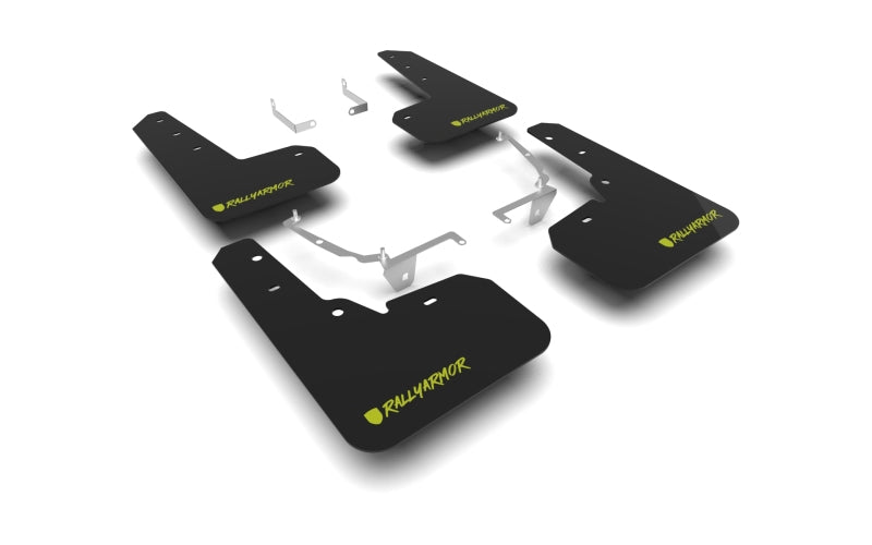 Rally Armor 13–17 Subaru Crosstrek XV, schwarzer UR-Schmutzfänger mit grünem Logo (veränderte Schriftart)