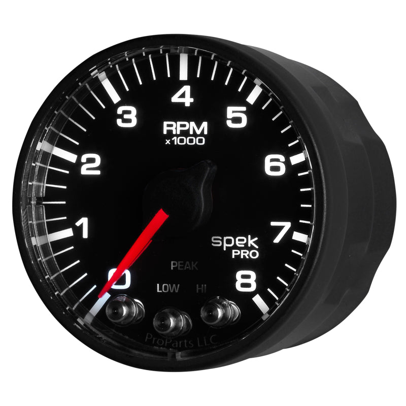 Autometer Spek-Pro Schwarz 2 1/16 Zoll 8K U/min Drehzahlmesser mit Schaltblitz und Spitzenwertspeicher