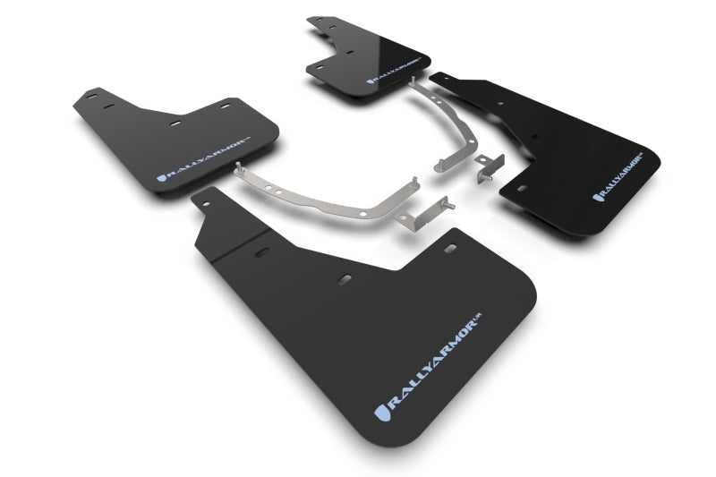 Rally Armor 22–24 Hyundai Ioniq 5, schwarzer Schmutzfänger mit hellblauem Logo