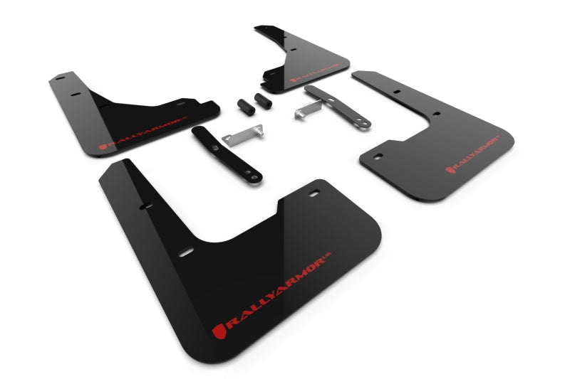 Rally Armor 24–25 Hyundai Elantra, schwarzer Schmutzfänger, rotes Logo