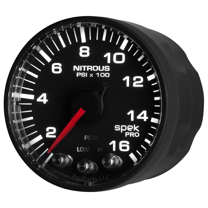 Autometer Spek-Pro Messgerät Nitrous Press 2 1/16 Zoll 1600 psi Schrittmotor mit Peak & Warn Blk/Blk