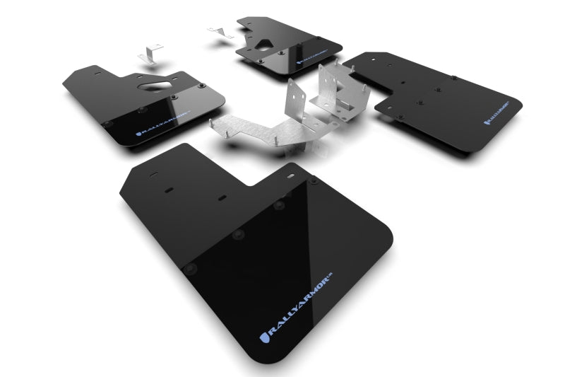 Rally Armor 21-25 Ford Bronco (Plstc Bmpr + RR – NO Rptr/Sprt) Schwarzer Schmutzfänger mit blauem Logo