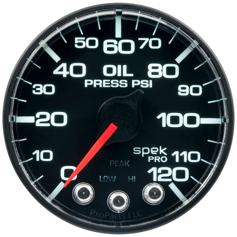 Autometer Spek-Pro Manometer Ölpresse 2 1/16 Zoll 120 psi Schrittmotor mit Peak & Warn Blk/Blk