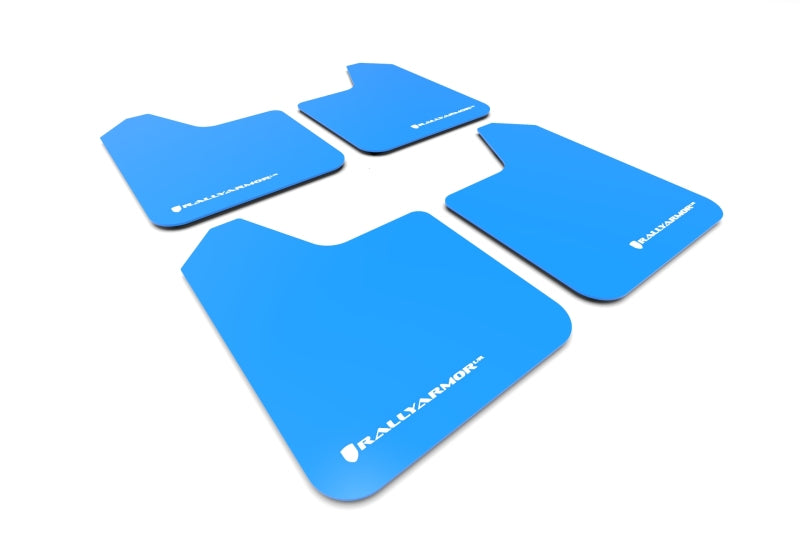 Rally Armor Universal Fit (keine Hardware) Blauer UR-Schmutzfänger, weißes Logo