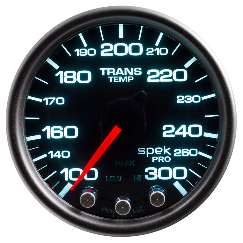 Autometer Spek-Pro Messgerät Trans Temp 2 1/16in 300f Schrittmotor mit Peak & Warn Blk/Smoke/Blk