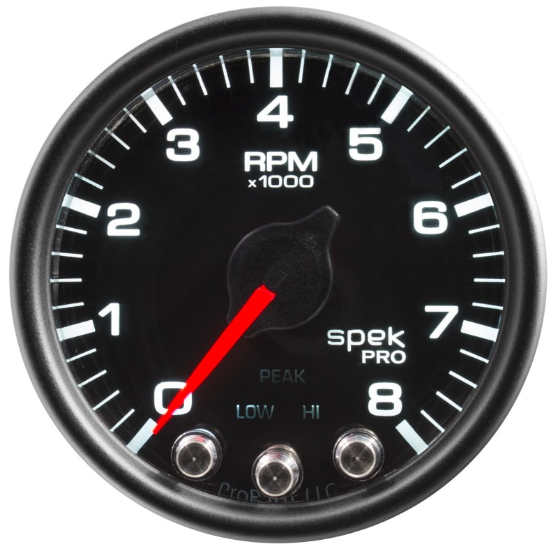 Autometer Spek-Pro Drehzahlmesser, 2 1/16 Zoll, 8.000 U/min, mit Schaltblitz und Spitzenspeicher, Schwarz/Schwarz