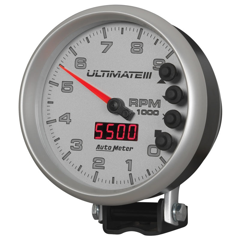 Autometer Ultimate III Wiedergabe-Drehzahlmesser, 5 Zoll, 9000 U/min, Silber